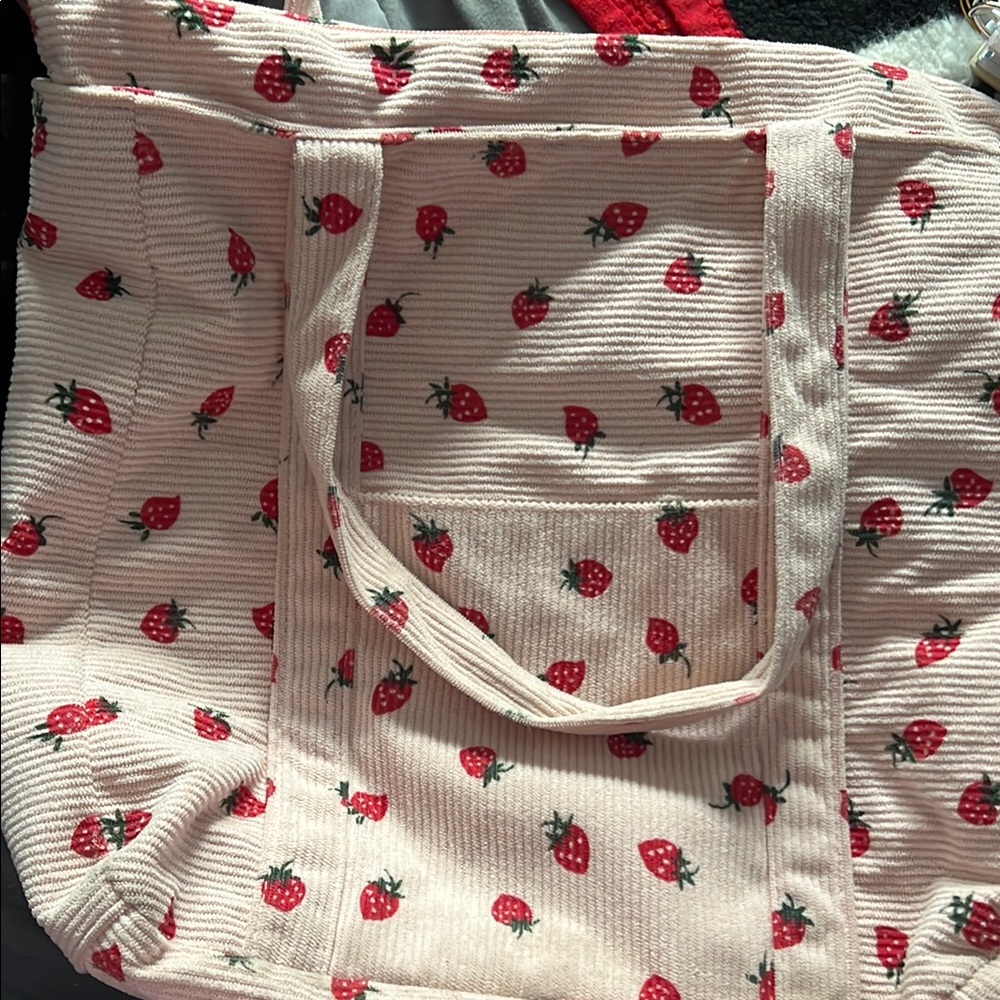 Strawberry Print Cream Tote Bag